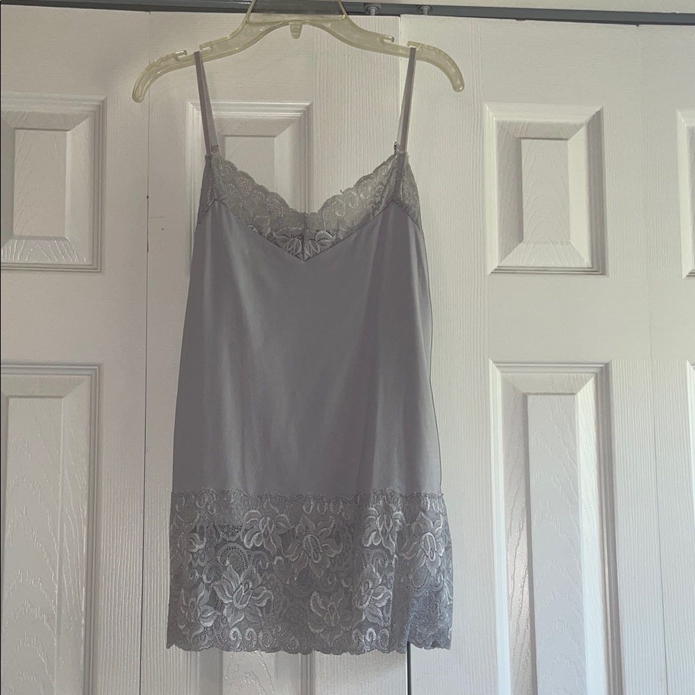 White House Black Market Gray Lace Chemise